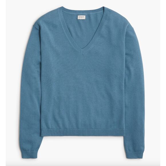 J.Crew V Neck Sweater Pullover Cotton Blend Relaxed Long Sleeve Seaside Blue L - Picture 1 of 10
